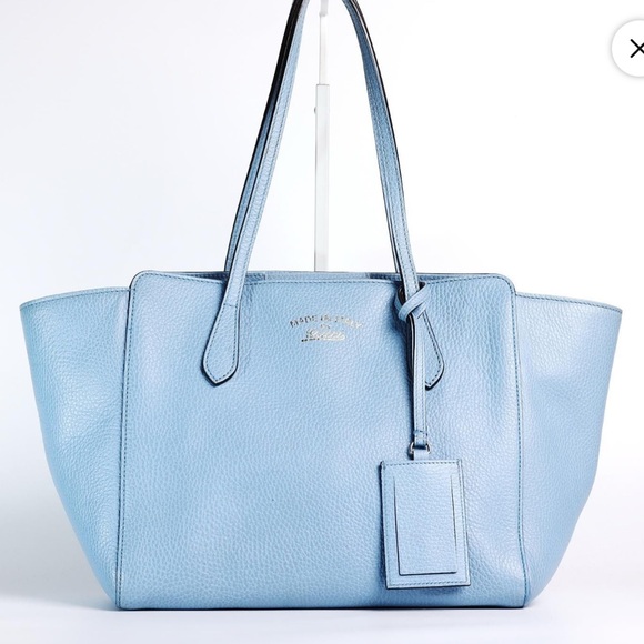 Pre-Owned Gucci Swing Tote Leather Small in Mineral Blue - Picture 1 of 5